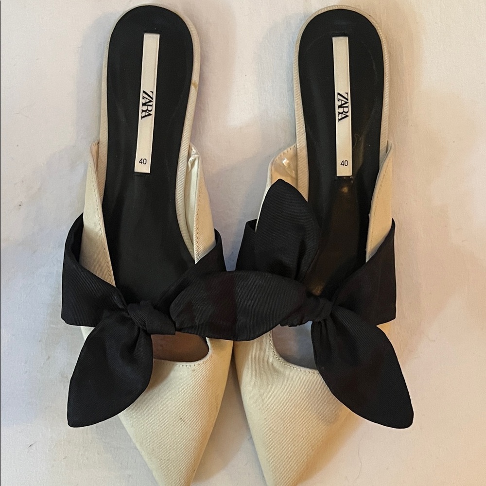 Zara Black and Cream Mules Sleek Design